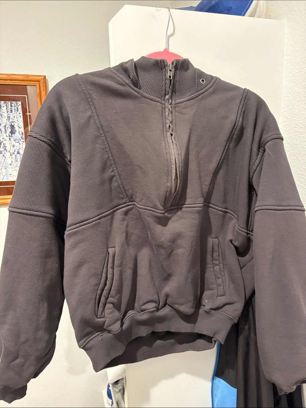 Joah Brown Black Half-Zip Hoodie Sweatshirt